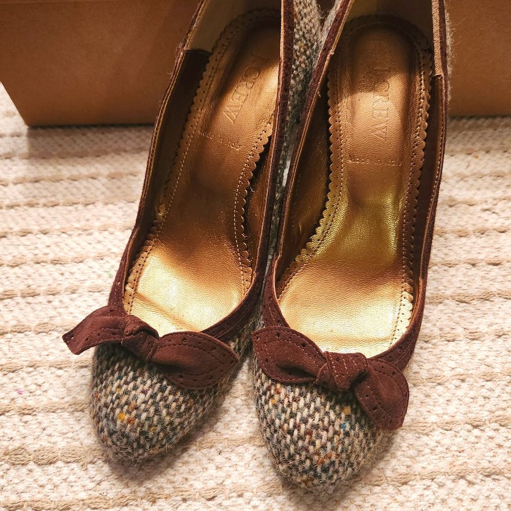 JCrew brown woven wedge heels